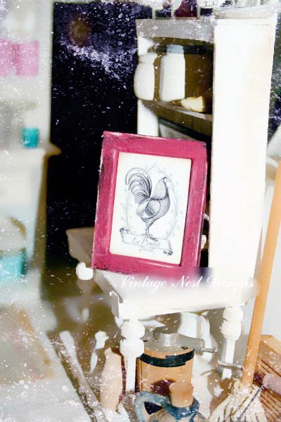 Rooster No.1:1 Dollhouse Miniature Handmade Wooden Framed Art image 1