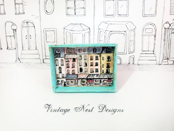 Paris Shopping in the City No.1:3 Dollhouse Miniature Handmade Wooden Framed Art image 0