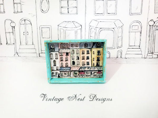Paris Shopping in the City No.1:3 Dollhouse Miniature Handmade Wooden Framed Art image 0