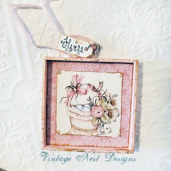 Basket of Flowers No.1:3 Dollhouse Miniature Handmade Wooden Framed Art image 2