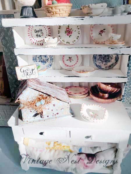Bird Nest House Blue Speckled No.7 Dollhouse Miniature Handmade image 2