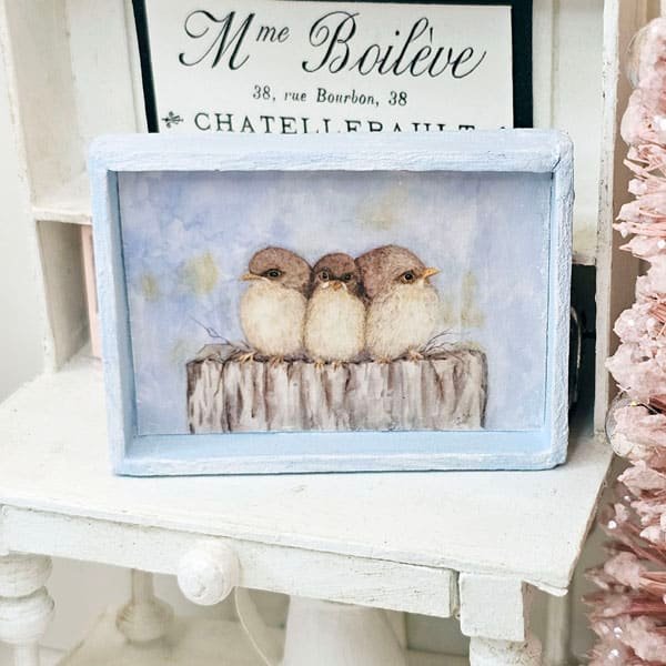 Three Tweets No.1:1 Dollhouse Miniature Handmade Wooden Framed Art image 0