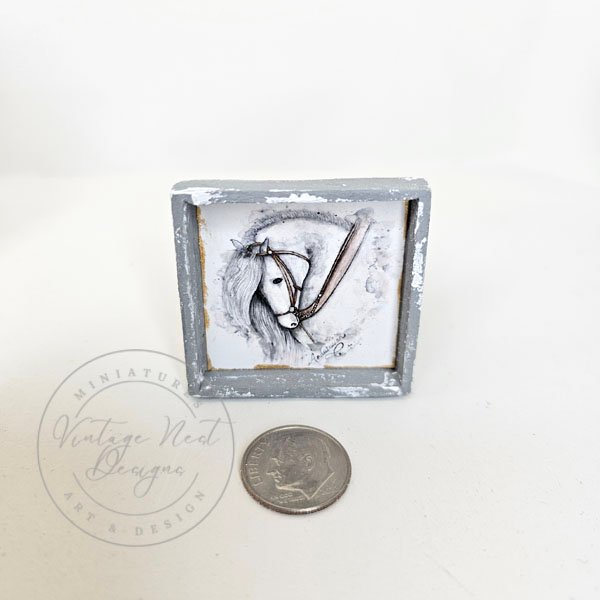Andalusian Horse No.1:2 Dollhouse Miniature Handmade Wooden Framed Art image 8