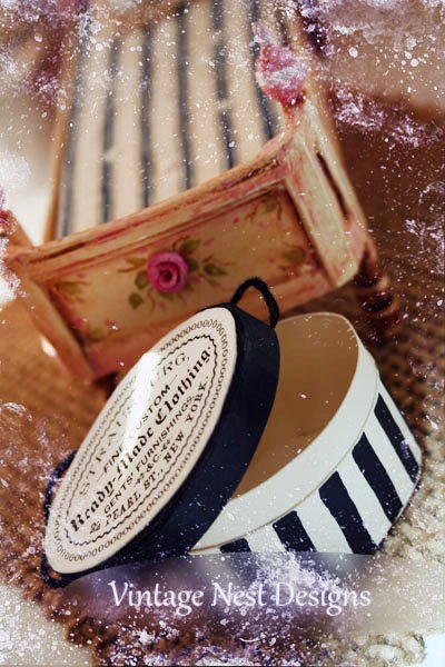 Black Hat Band Box No.1 Dollhouse Miniature Handmade image 1