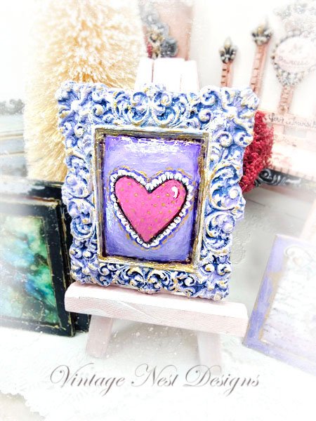 Valentine Lace Heart No.2 Dollhouse Miniature Handmade Framed Art image 0