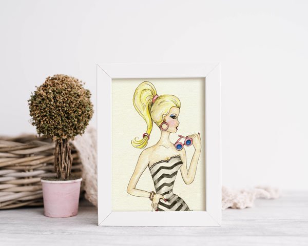 Barbie Doll No.1 Digital Print Watercolor Painting image 4