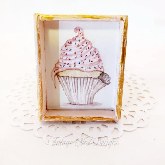 Cupcake No.5:1 Dollhouse Miniature Handmade Framed Art image 0