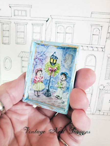 Children Carolers No.1:1 Dollhouse Miniature Handmade Wooden Framed Art image 3