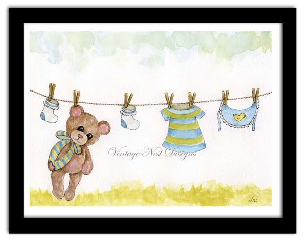 Baby Bear Nursery Art No.1 Digital Prints Watercolor Painting image 1