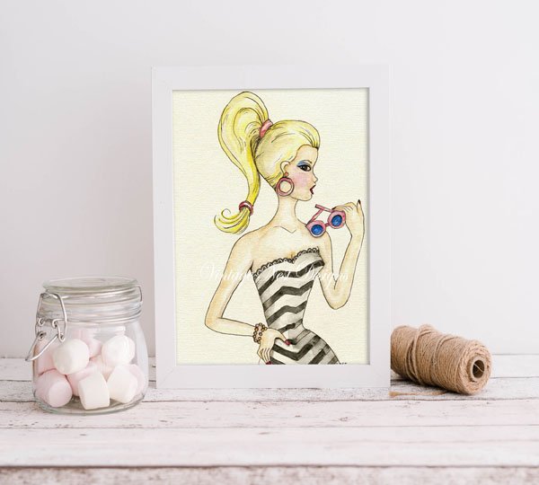 Barbie Doll No.1 Digital Print Watercolor Painting image 2