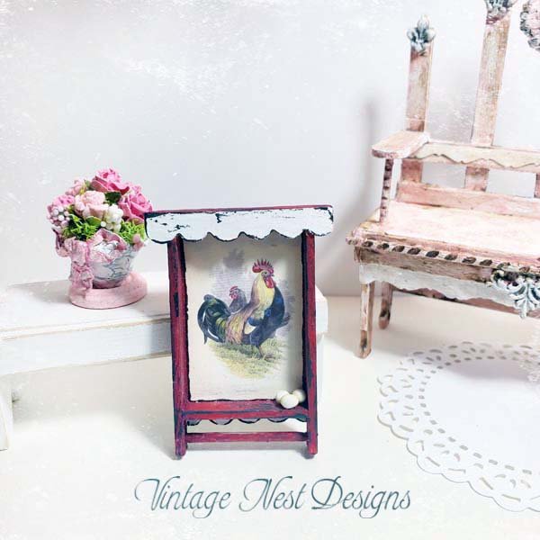 Wooden Rooster Shelf No.2:1 Fresh Eggs Dollhouse Miniature Handmade Wooden Framed Art image 1