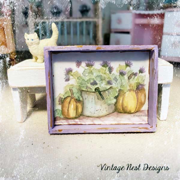 Bucket of Pumpkins No.1:1 Dollhouse Miniature Handmade Framed Art image 4