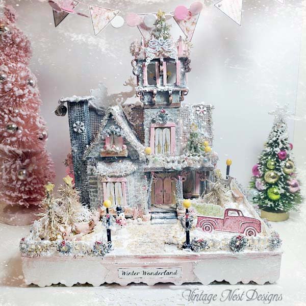 Victorian Mansion Putz Glitter Holiday Dollhouse House No.1 Handmade image 0