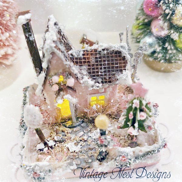 Christmas Putz Glitter Holiday House No.4 Handmade image 5