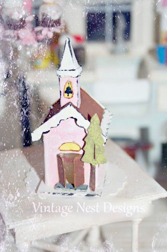 Pink Putz Church No.3 Handmade Miniature image 0
