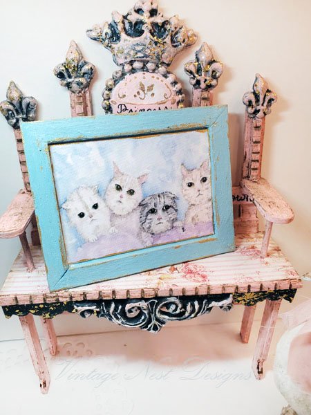 Kittens No.5:2 Dollhouse Miniature Handmade Wooden Framed Art image 4