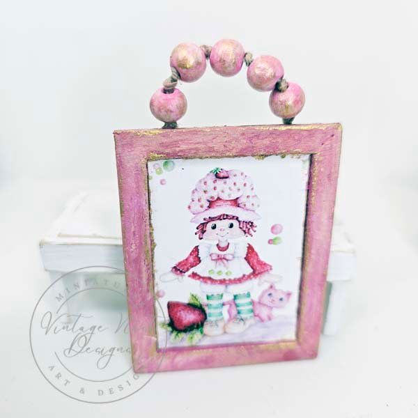 Strawberry Shortcake No.1:1 Dollhouse Miniature Handmade Wooden Framed Art image 7