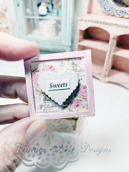 Valentine Sweets No.1 Dollhouse Miniature Handmade Framed Wooden Art image 2