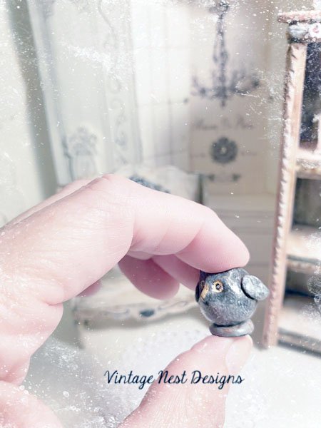 Porcelain Owl No.3 Dollhouse Miniature Handmade One of a Kind image 1