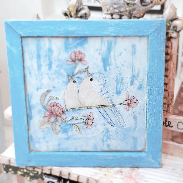 Two Tweets No.1:2 Dollhouse Miniature Handmade Wooden Framed Art image 3