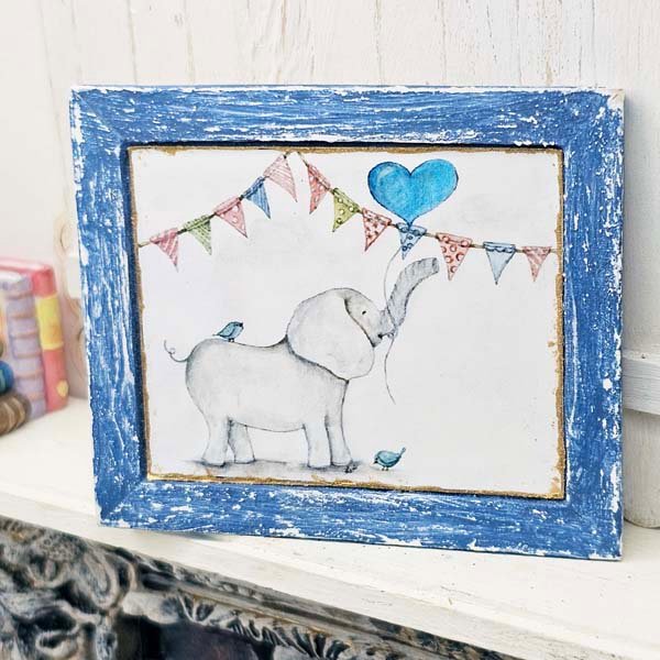 Baby Elephant No.1:2 Dollhouse Miniature Handmade Wooden Framed Art image 0