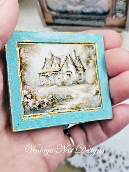 Miniature Cottage Farmhouse No.24 Handmade for Dollhouse Wooden Framed Art
