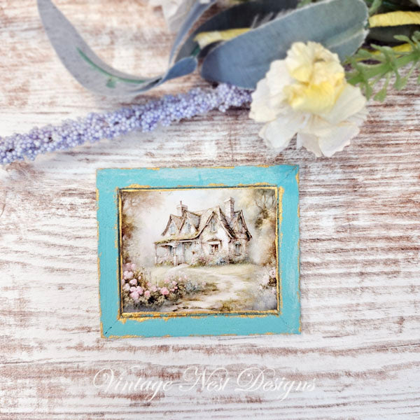 Miniature Cottage Farmhouse No.24 Handmade for Dollhouse Wooden Framed Art