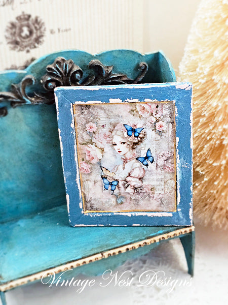 Miniature Marie Antoinette No.6 Handmade for Dollhouse Wooden Framed Art