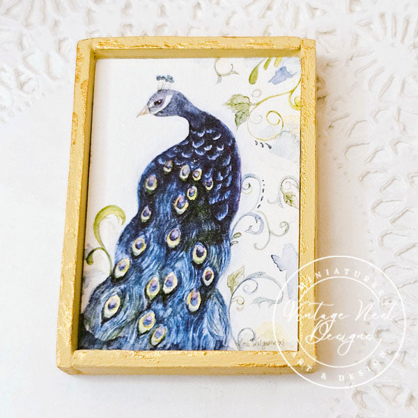 Peacock No.1:1 Dollhouse Miniature Handmade Wooden Framed Art
