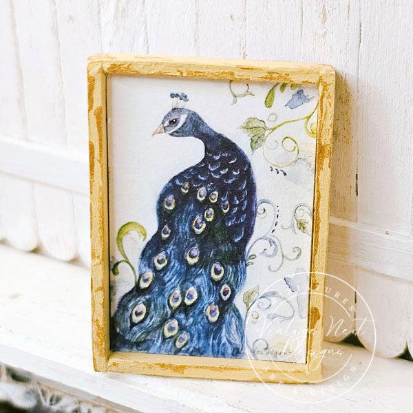 Peacock No.1:1 Dollhouse Miniature Handmade Wooden Framed Art