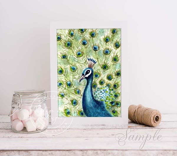 Peacock No.2 ACEO Digital Print Watercolor Painting